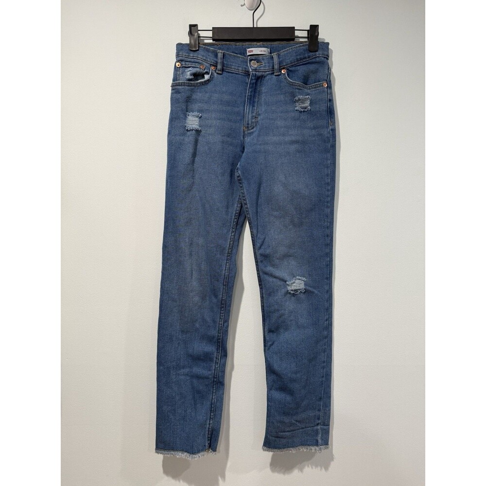 Levis Low Pro Straight Jean Women 27" Raw Hem Travel Vacation Stretch Distressed